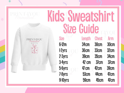 Kids sweatshirt size guide chart with measurements by age