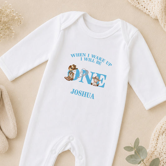 Personalised Little Cowboy Baby Vest & Sleepwear sleepsuit