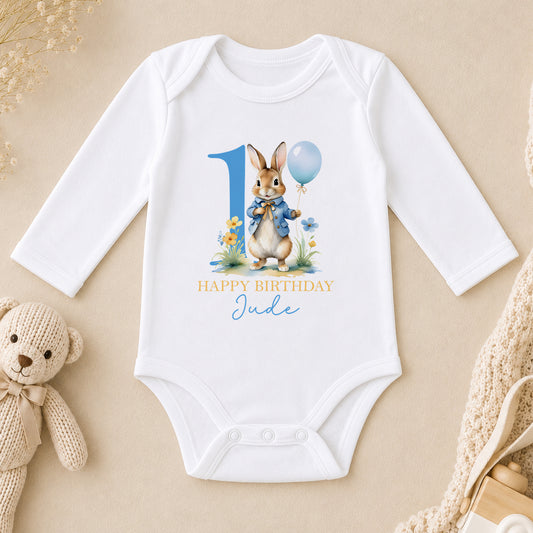 Personalised Bunny & Balloon 1st Birthday long sleeve vest