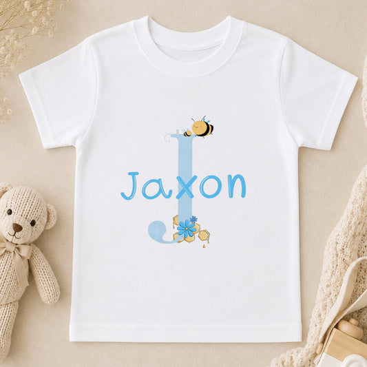 Personalised Blue Alphabet Bumblebee New Baby Gift t-shirt