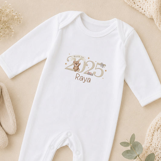 Personalised Teddy Bear New Baby sleepsuit