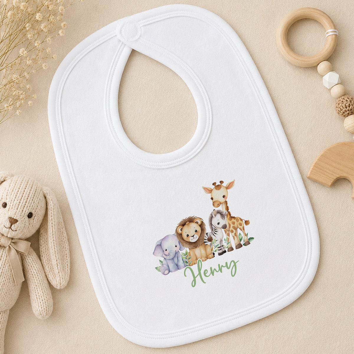 Personalised Safari Jungle New Baby Gift bib