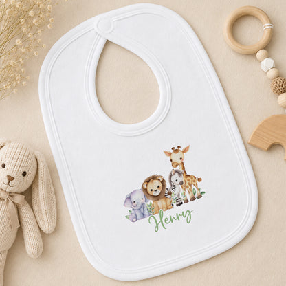 Personalised Safari Jungle New Baby Gift bib