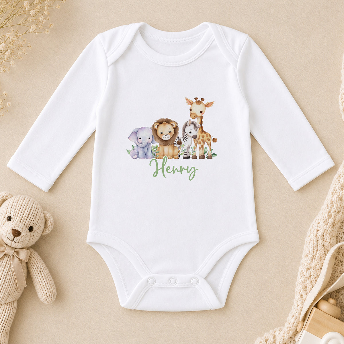 Personalised Safari Jungle New Baby Gift long sleeve vest