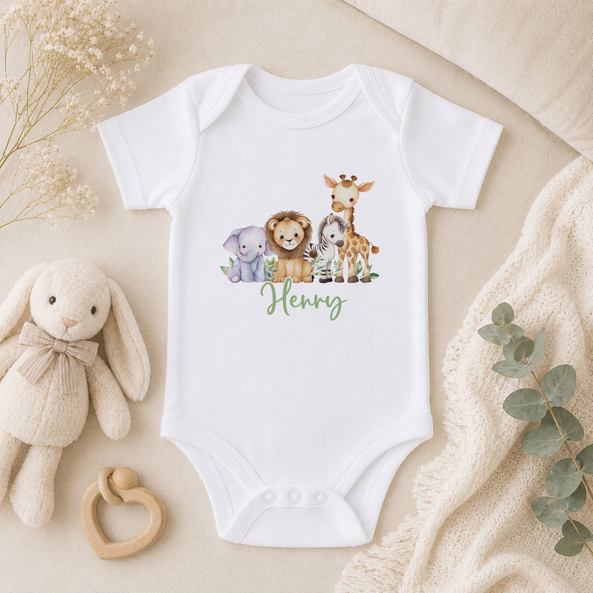 Personalised Safari Jungle New Baby Gift baby vest