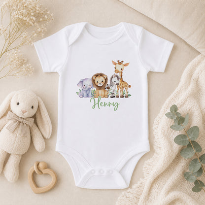Personalised Safari Jungle New Baby Gift baby vest