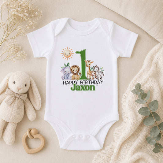 Personalised Safari 1st Birthday baby vest