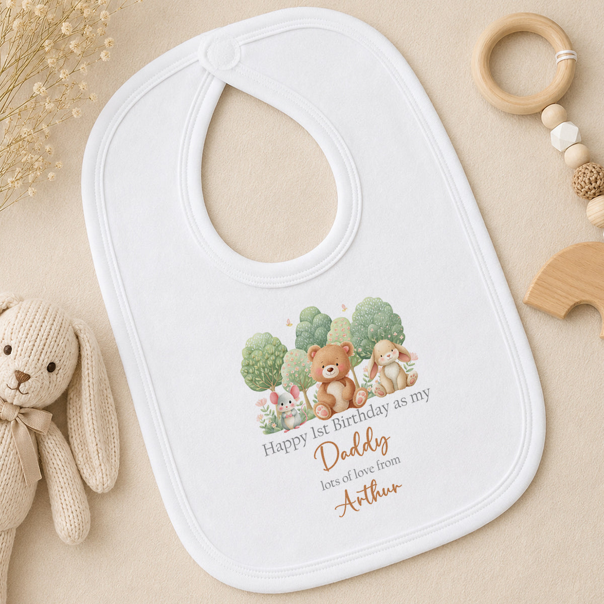 Personalised Woodland Deer First Birthday bib