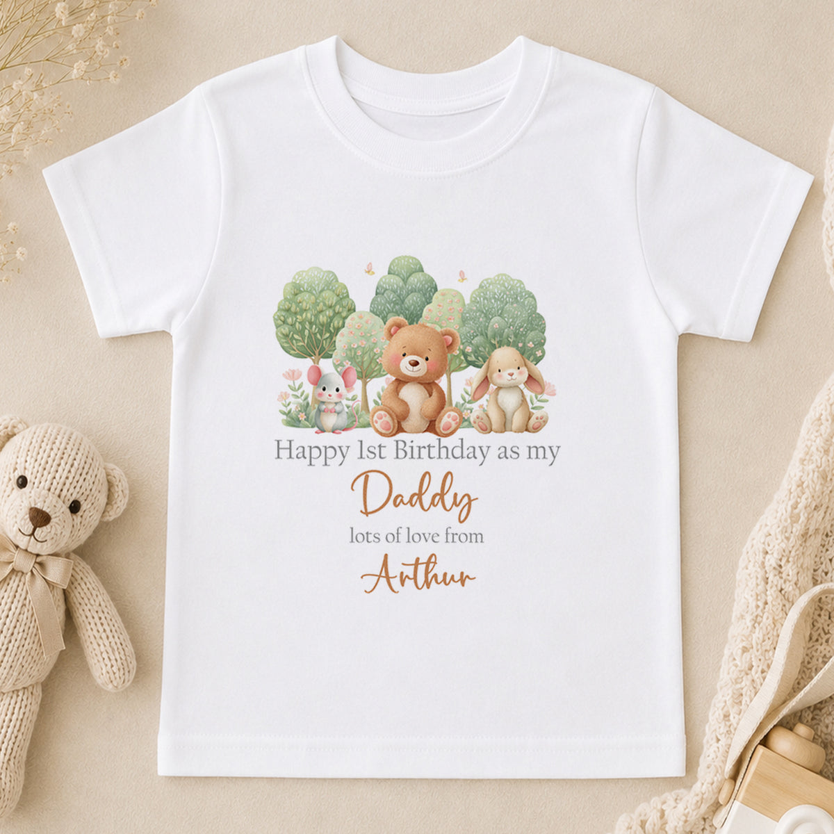 Personalised Woodland Deer First Birthday t-shirt