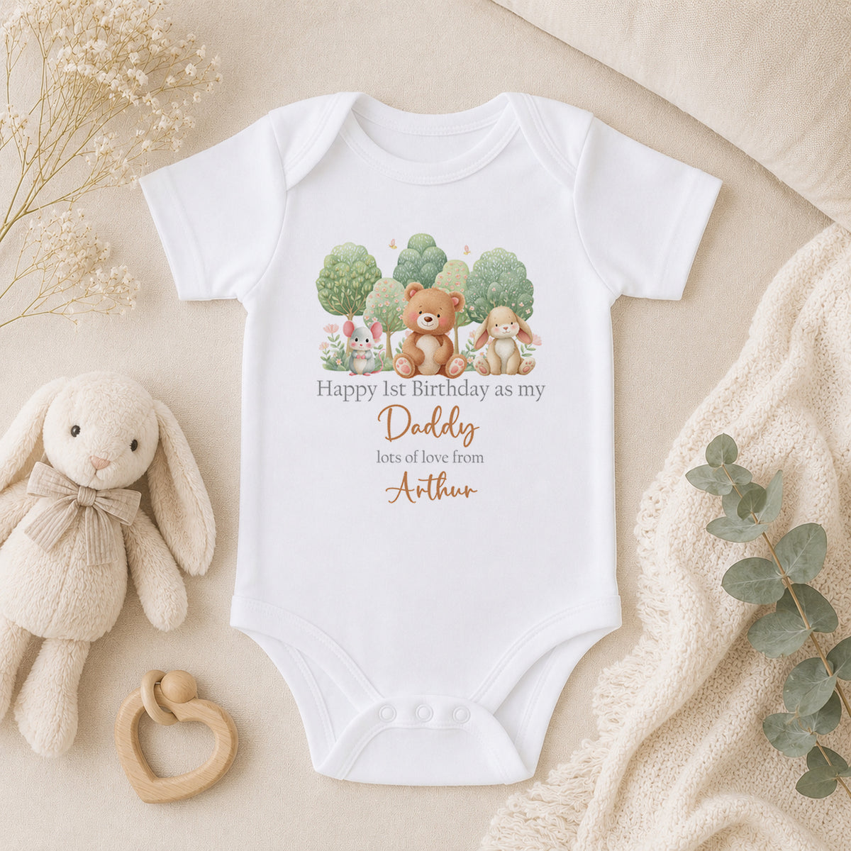 Personalised Woodland Deer First Birthday baby vest