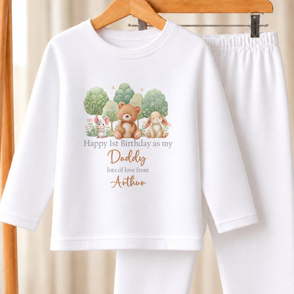 Personalised Woodland Deer First Birthday white pyjamas