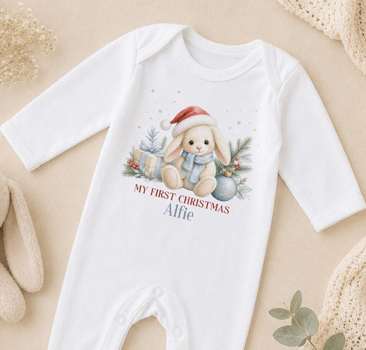 Personalised First Christmas Outfit 2026, Bunny, Neutral Baby Gift