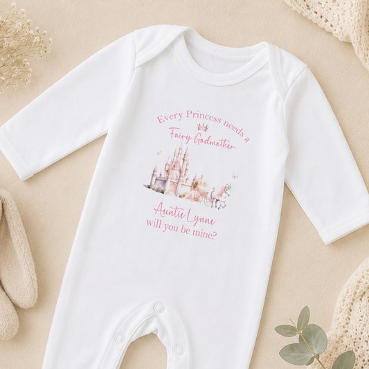 Personalised Will You Be My Godmother? Proposal sleepsuit