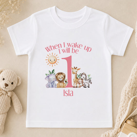 Personalised Pink Safari First Birthday t-shirt