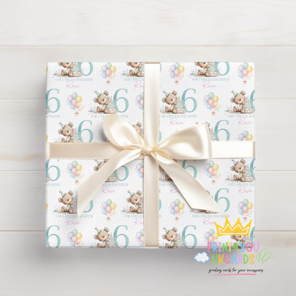 Teddy Bear and Balloon Wrapping Paper, Personalised Name, Birthday