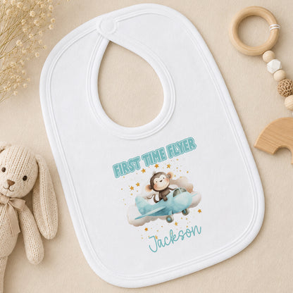 Personalised First Flight Monkey Baby bib