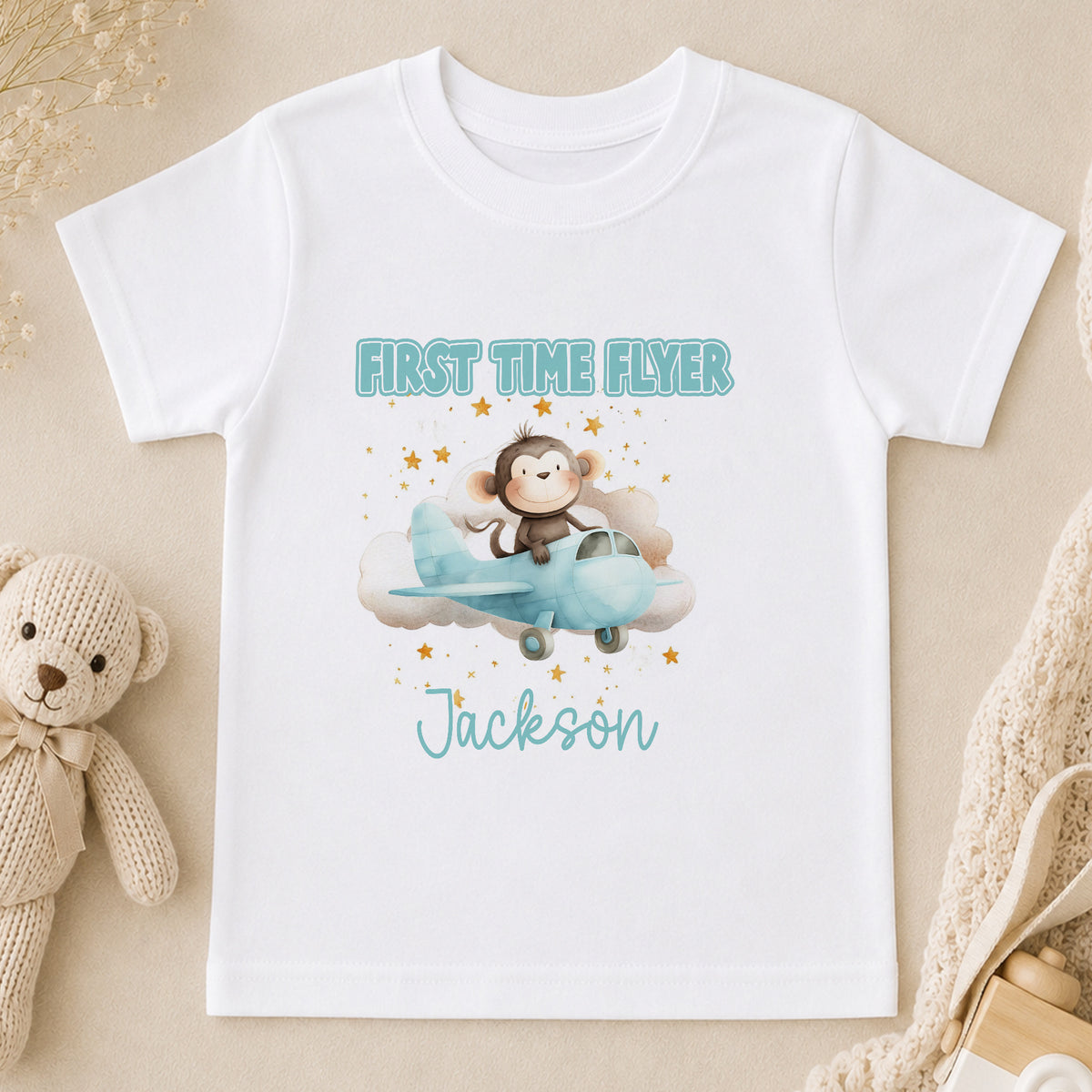 Personalised First Flight Monkey Baby t-shirt