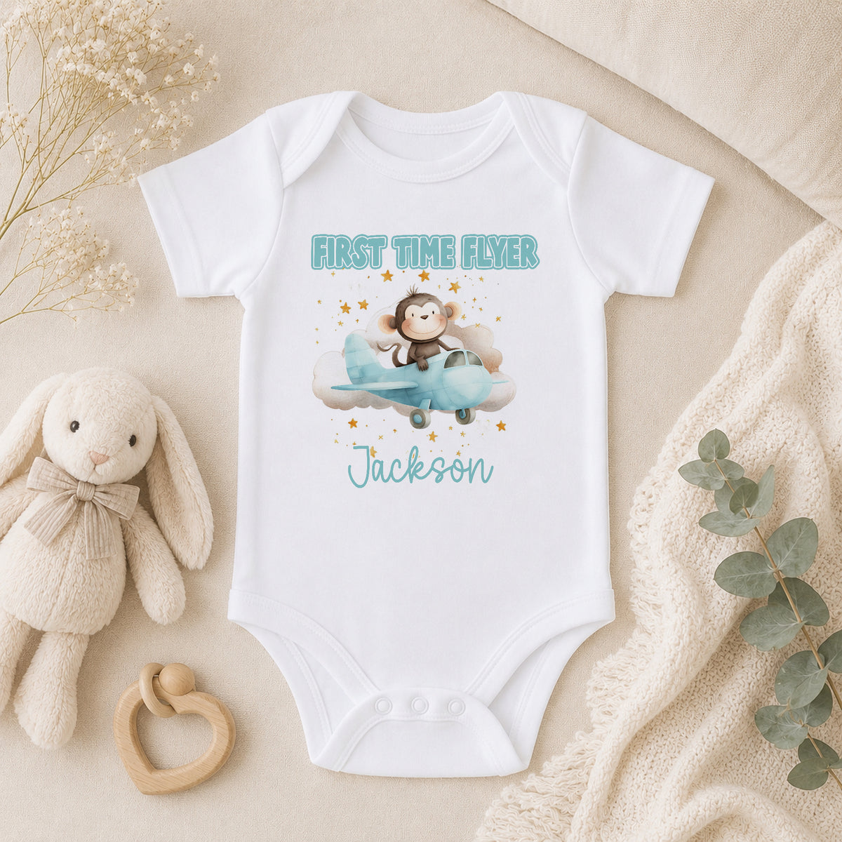 Personalised First Flight Monkey Baby baby vest