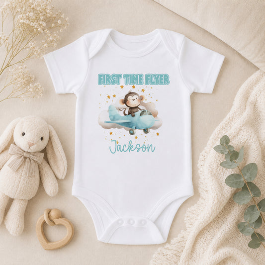 Personalised First Flight Monkey Baby baby vest