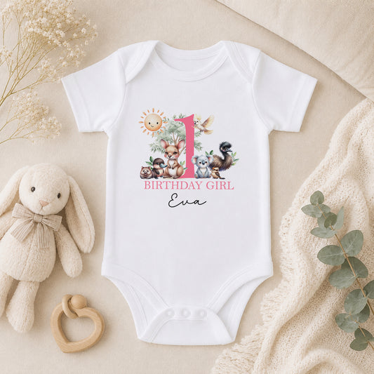 Personalised Australian Animal Birthday Girl First Birthday baby vest