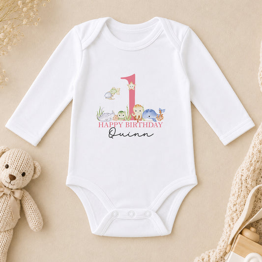 Personalised Under the Sea Birthday long sleeve vest