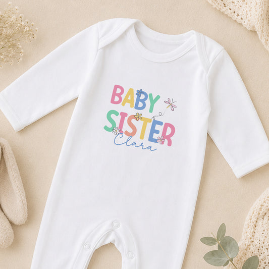 Personalised Baby Sister sleepsuit