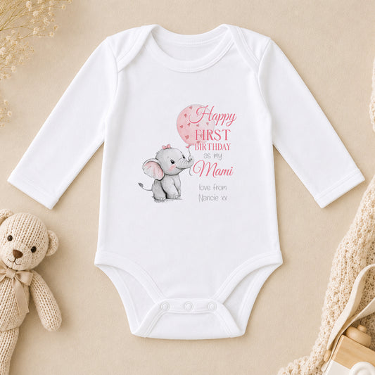Personalised Happy First Birthday as my… Baby long sleeve vest