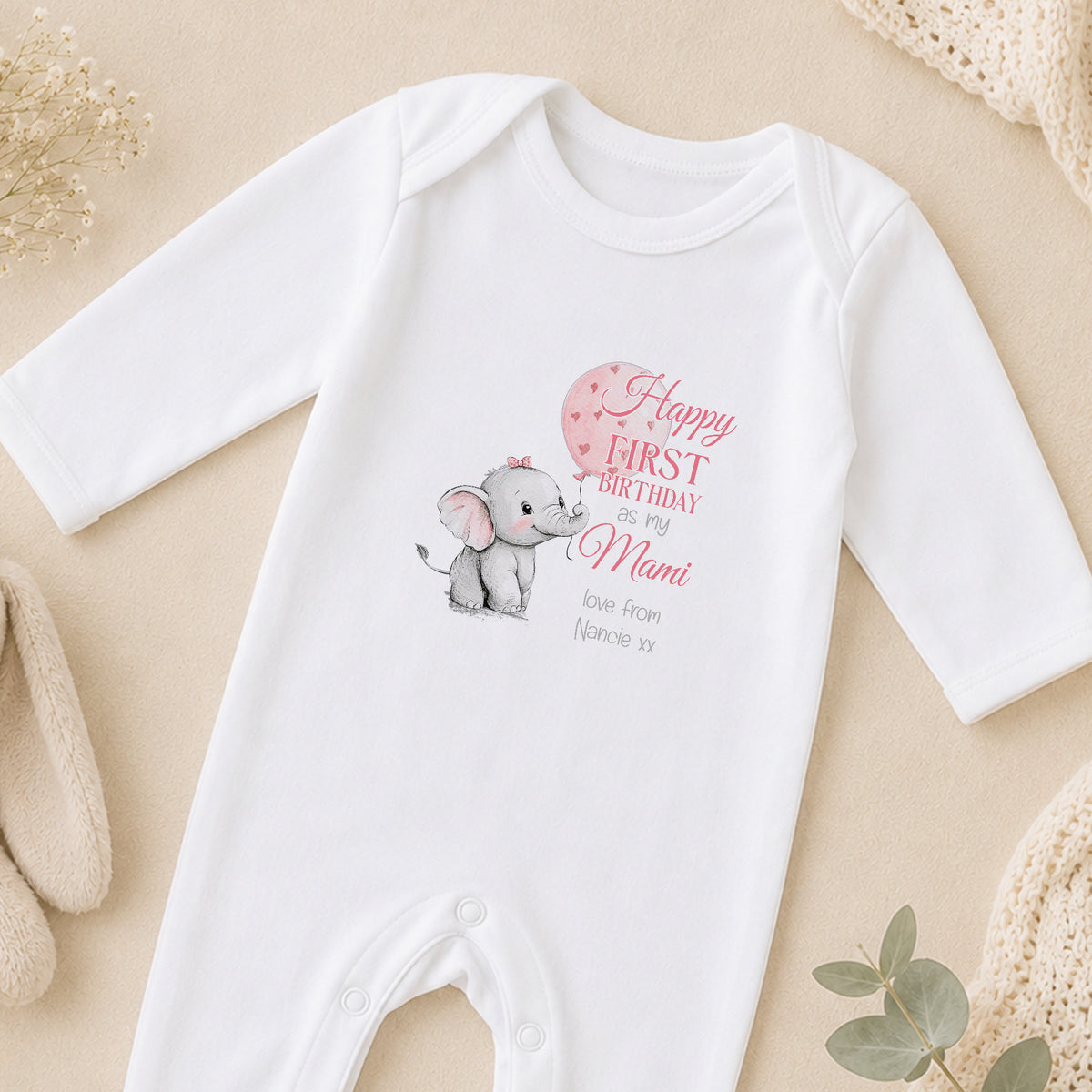 Personalised Happy First Birthday as my… Baby sleepsuit