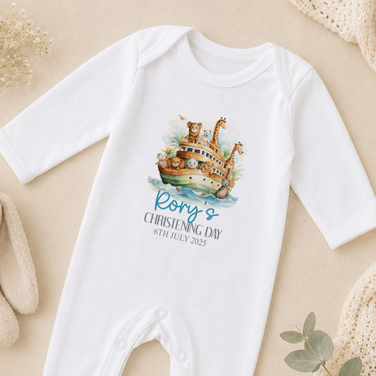 Personalised Noahs Ark Christening sleepsuit