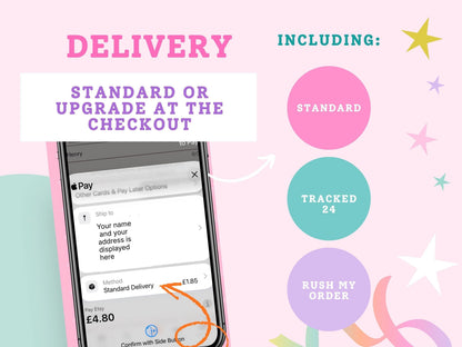 Delivery options – standard, tracked 48 or rush my order, chosen at the checkout