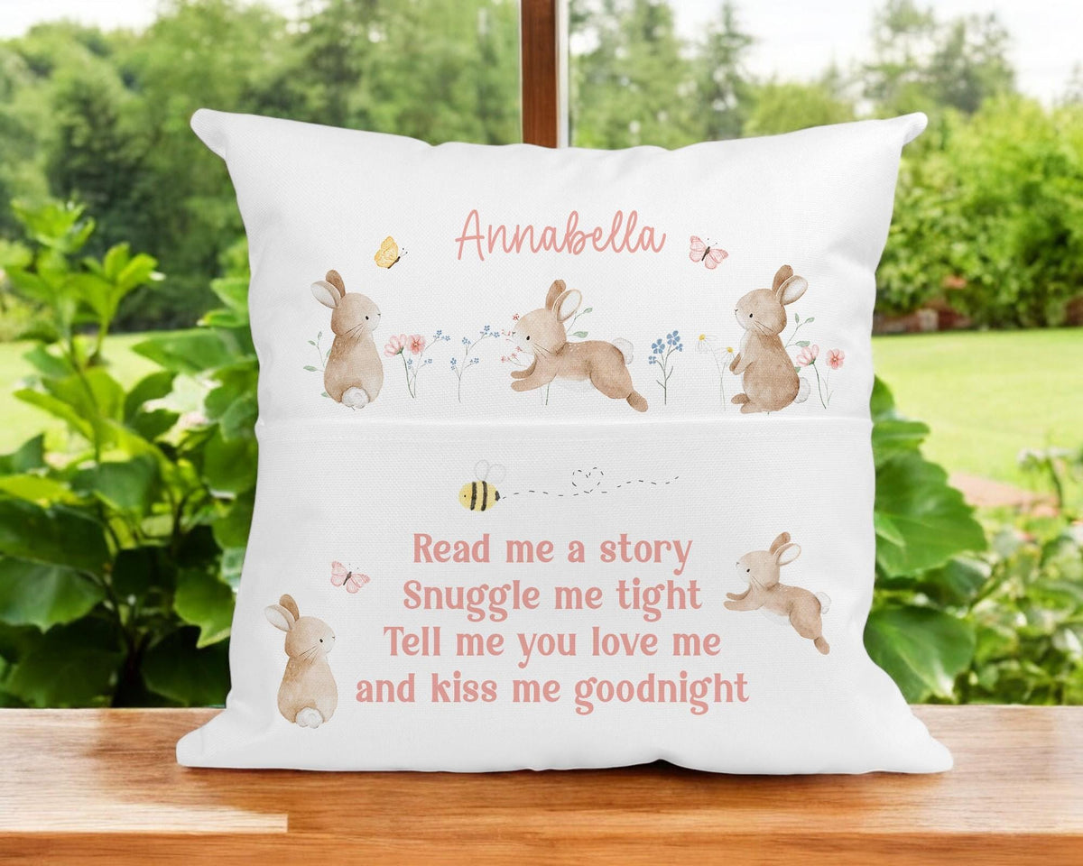 Personalised bunny book cushion with cover and insert