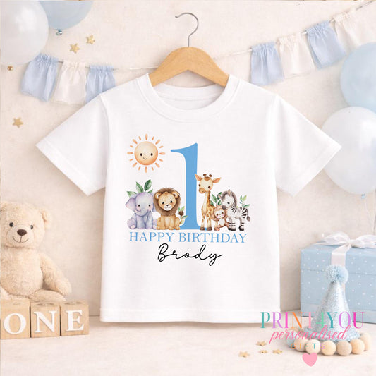 Personalised 1st Birthday T-Shirt – Custom Baby Safari Shirt | Soft Cotton, Machine Washable
