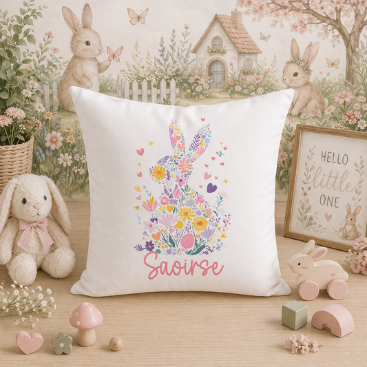 Personalised bunny rabbit cushion cover with embroidered name, cushion cover only