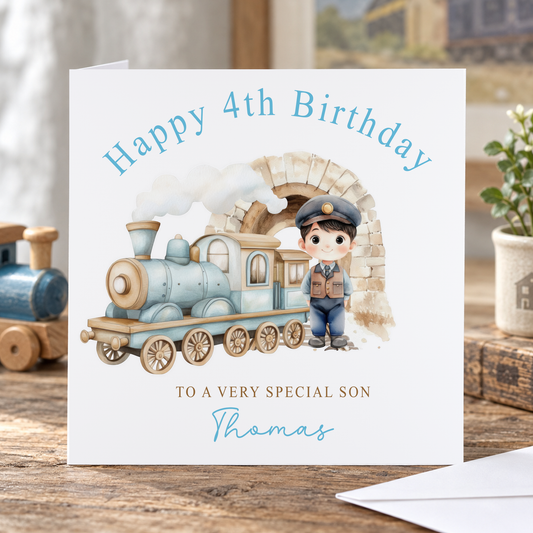 All Aboard! Personalised Steam Train Birthday Card