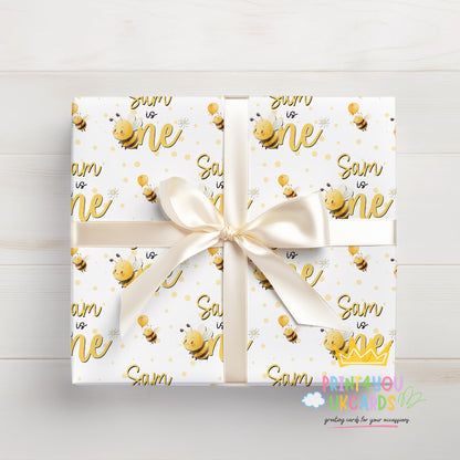 Bumble Bee Wrapping Paper, Personalised Name, 1st Birthday Gift Wrap