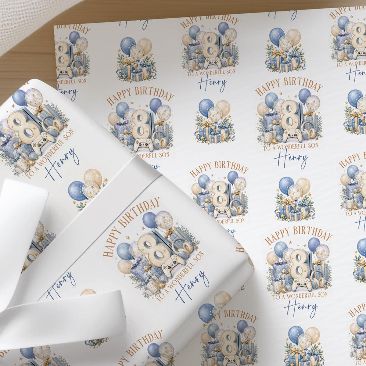 Gaming Wrapping Paper, Personalised Name, Gamer Birthday Gift Wrap