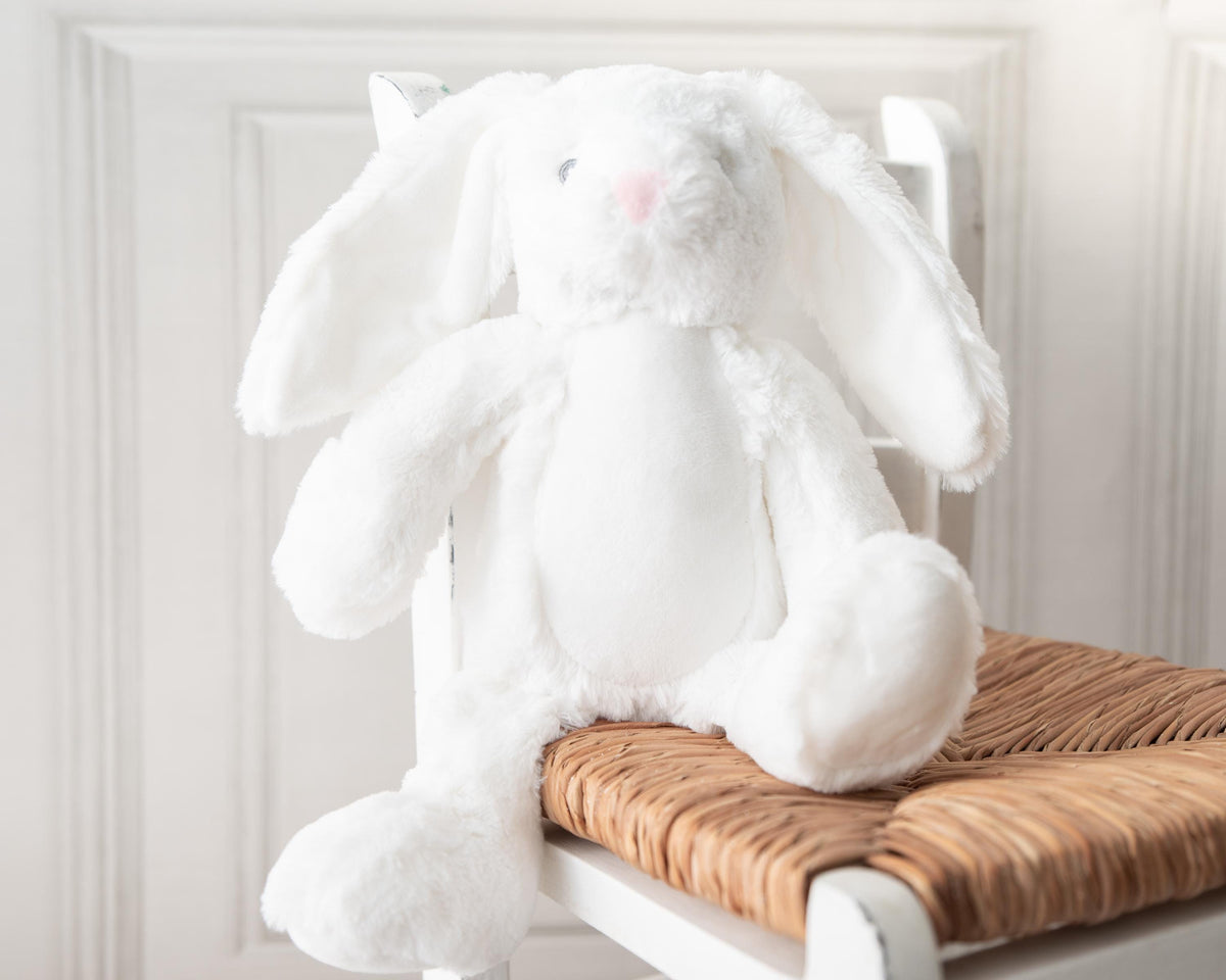 Personalised bunny cushion with soft white velvet bunny toy included