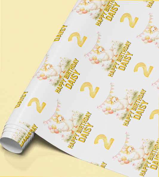 Close-up of the duck pattern printed on the wrapping paper