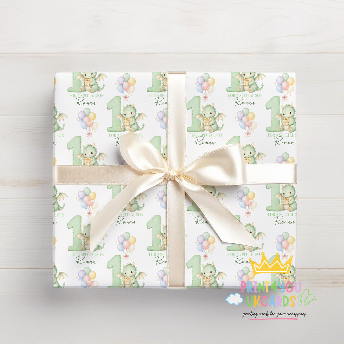 Printed dragon wrapping paper shown as wrapping paper