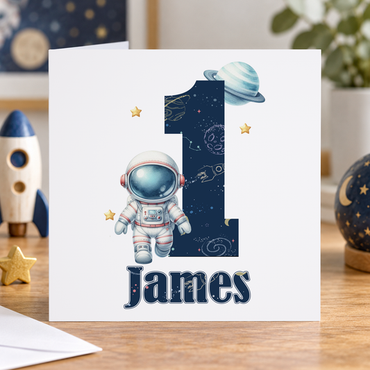 Blast Off Birthday: Personalised Astronaut Card with Custom Name & Age