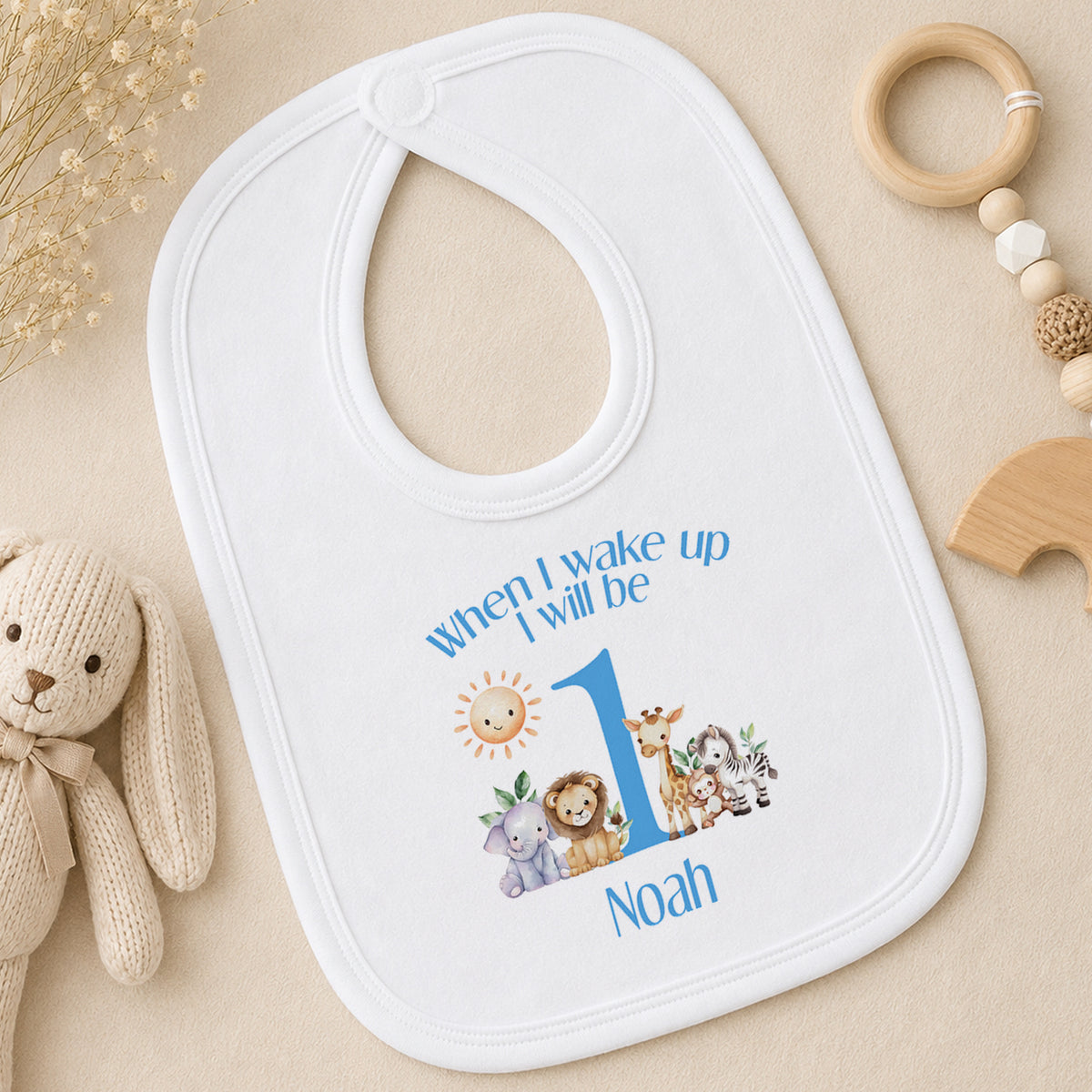 Personalised Blue Safari First Birthday bib