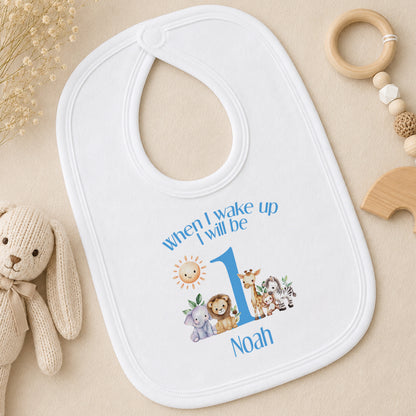 Personalised Blue Safari First Birthday bib
