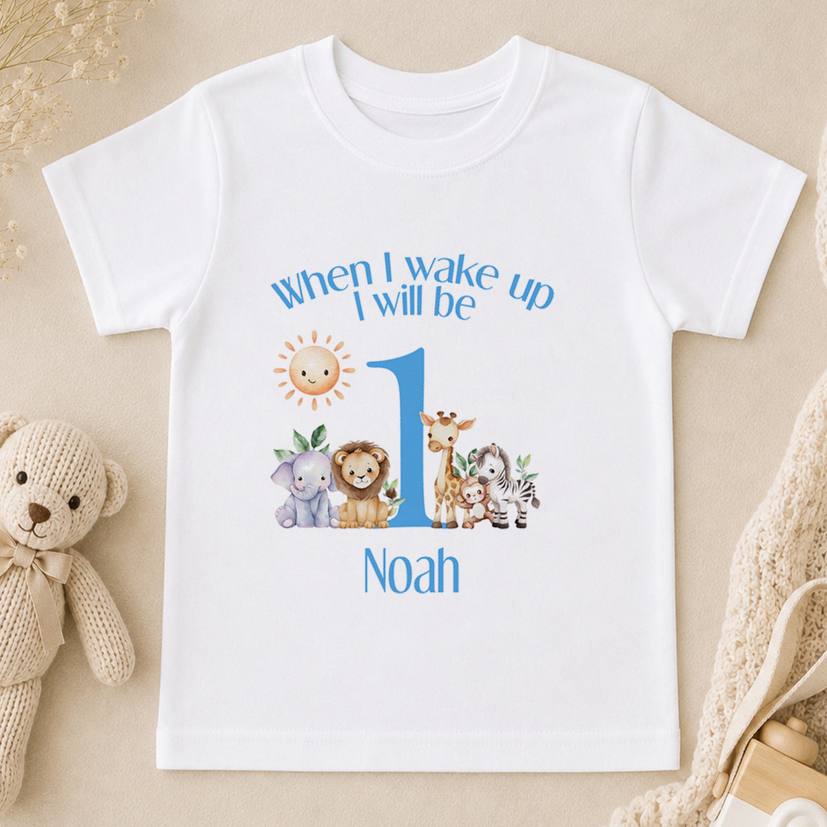 Personalised Blue Safari First Birthday t-shirt