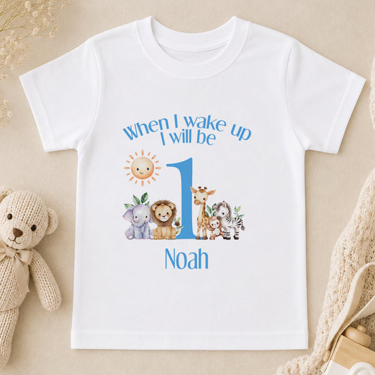 Personalised Blue Safari First Birthday t-shirt