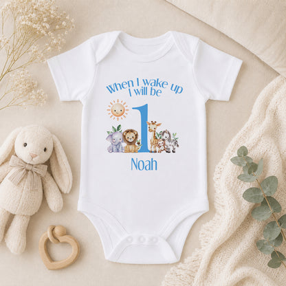 Personalised Blue Safari First Birthday baby vest