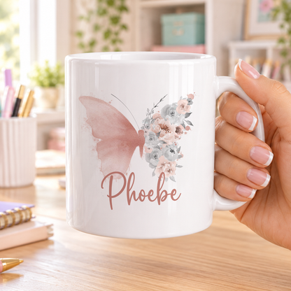 Personalised Gift Mug – Ceramic Coffee Mug with Floral Butterfly Design