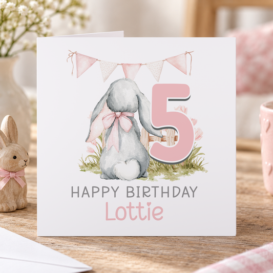Bunny & Bunting Birthday Card - Personalised, Ages 1-10