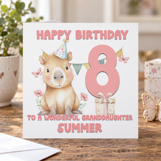 Capybara & Floral Birthday Card – Personalised Name, Age & Relation