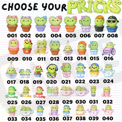 Range of cactus character designs available to personalise the cushion with family names