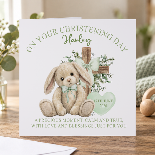 Christening Card – Baby Boy Bunny Keepsake